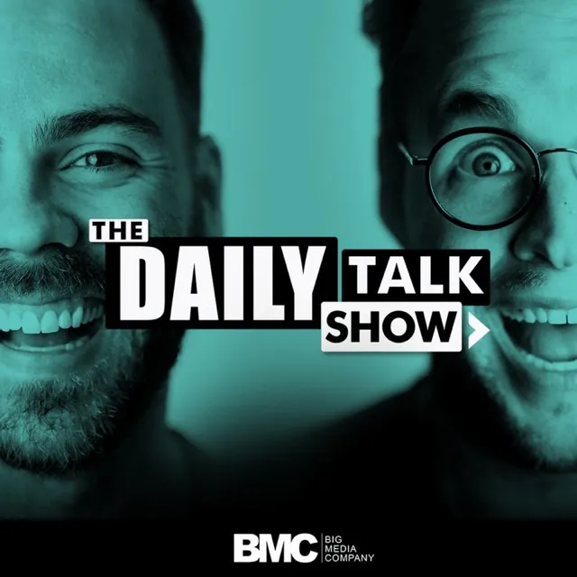 The Daily Talk Show artwork: two smiling hosts in teal, the show title in the middle.