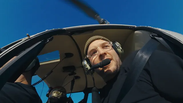 Josh in the helicopter during the feral hog hunt in Texas.