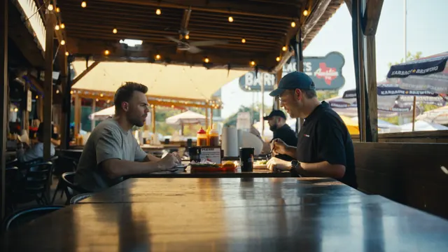 Tommy and Josh over barbecue in Texas, asking each other whether they have become desensitised to guns.