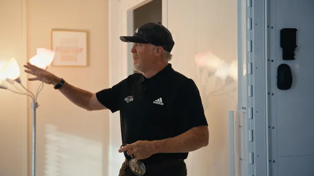 Kevin Thomas at the door of the safe room he designed for schools, Alabama.