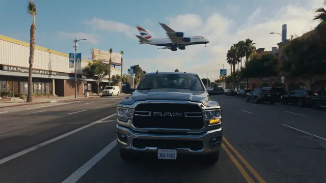 A jet comes in low over the filmmakers' pickup near LAX, on their first drive in America.