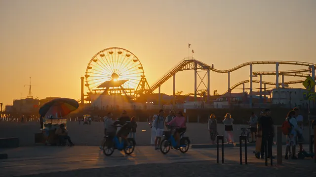 The Santa Monica Pier at sunset, where the journey begins in Los Angeles.