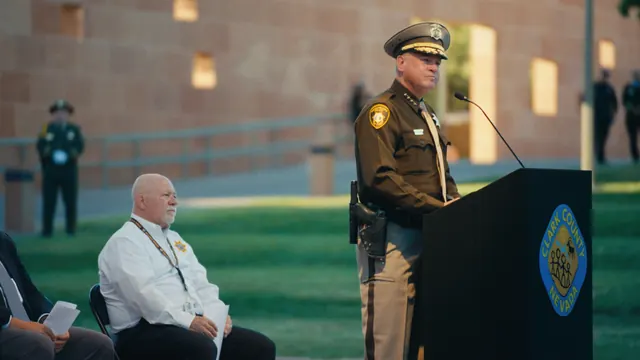 Clark County Sheriff Kevin McMahill speaks at the 2024 sunrise remembrance, seven years after the Route 91 Harvest festival shooting, Las Vegas.