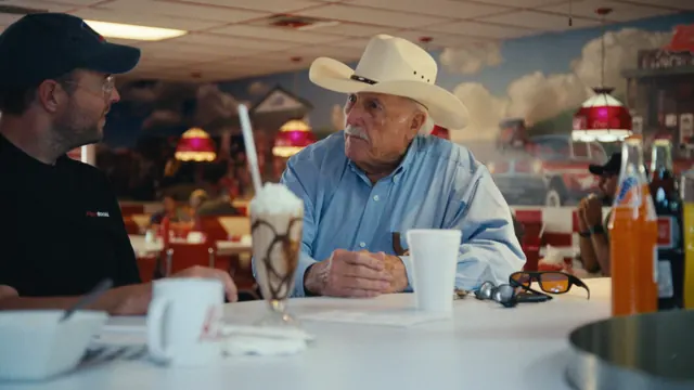 Sheriff Parnell McNamara with Josh and Tommy at Kim's diner in Waco, Texas.